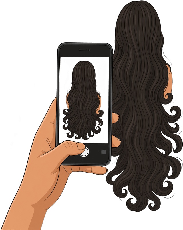 Illustration of step one: sharing your hair details, history, and photos